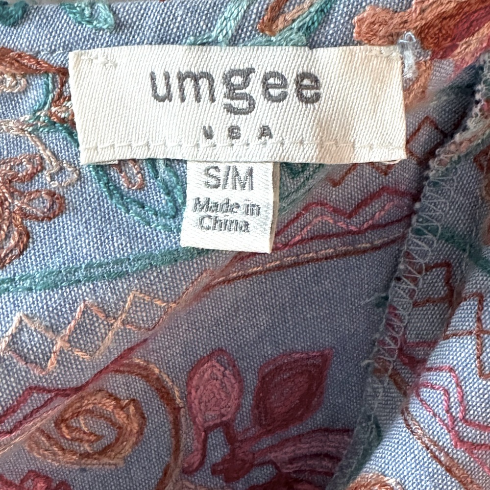 Umgee Floral Embroidered Chambray Open Cardigan/ Coverup- small S/M oversized - Picture 9 of 13